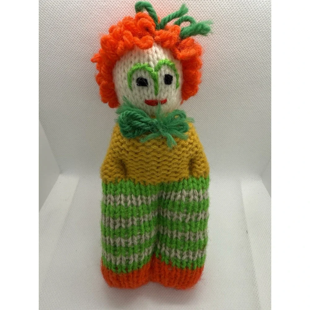 Vintage‎ Handmade Knit Doll Folk Art Yarn Hair Stuffed Retro Kitsch 60s 70s